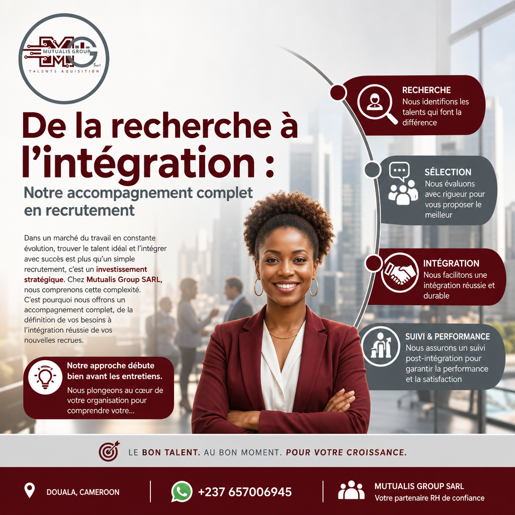 De la recherche à l'intégration : Notre accompagnement complet en recrutement — Mutualis Group Sarl